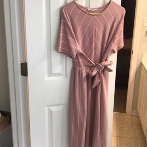 Blush pink dress with white stripes